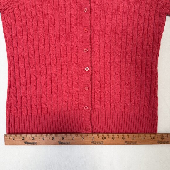 Vintage L.L. Bean Red Lambswool Blend Cable Knit Cardigan Sweater Size Small - Picture 12 of 15